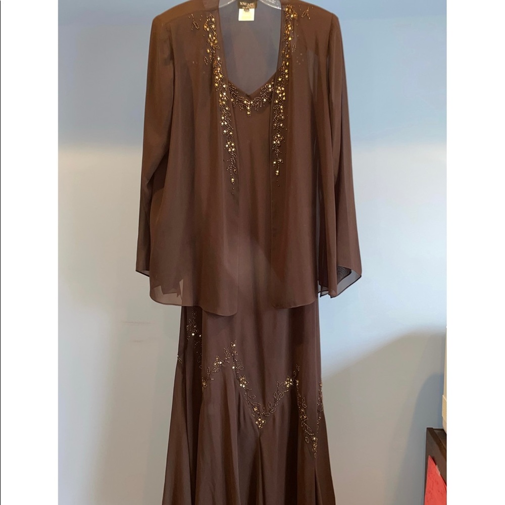 Xscape Brown Beaded Gown
